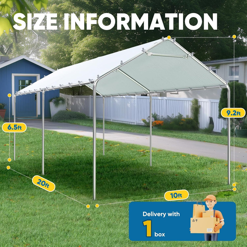 Quictent 10x20 ft Heavy Duty Carport Canopy Galvanized Car Tent Outdoor Garag...