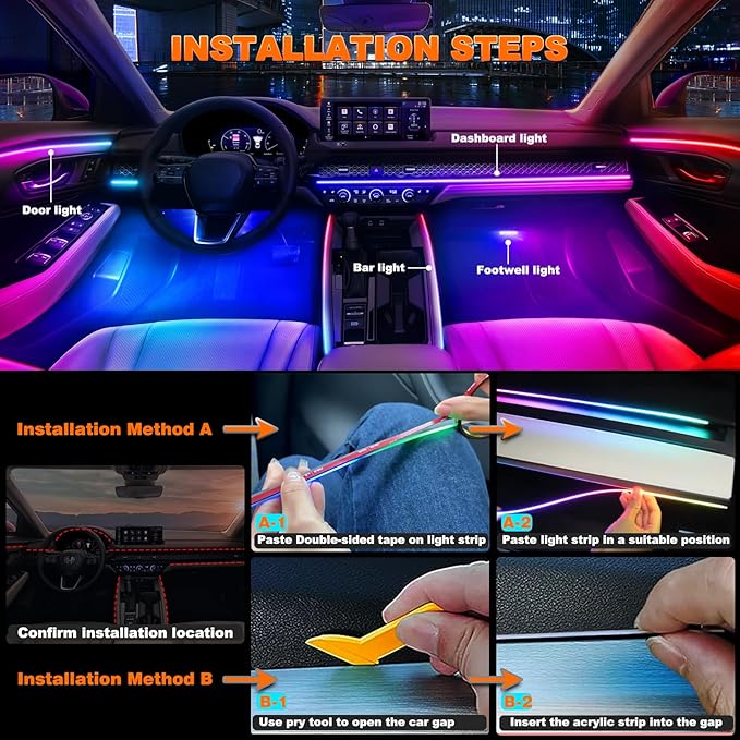 Interior Car LED Strip Lights, Acrylic LED Lights