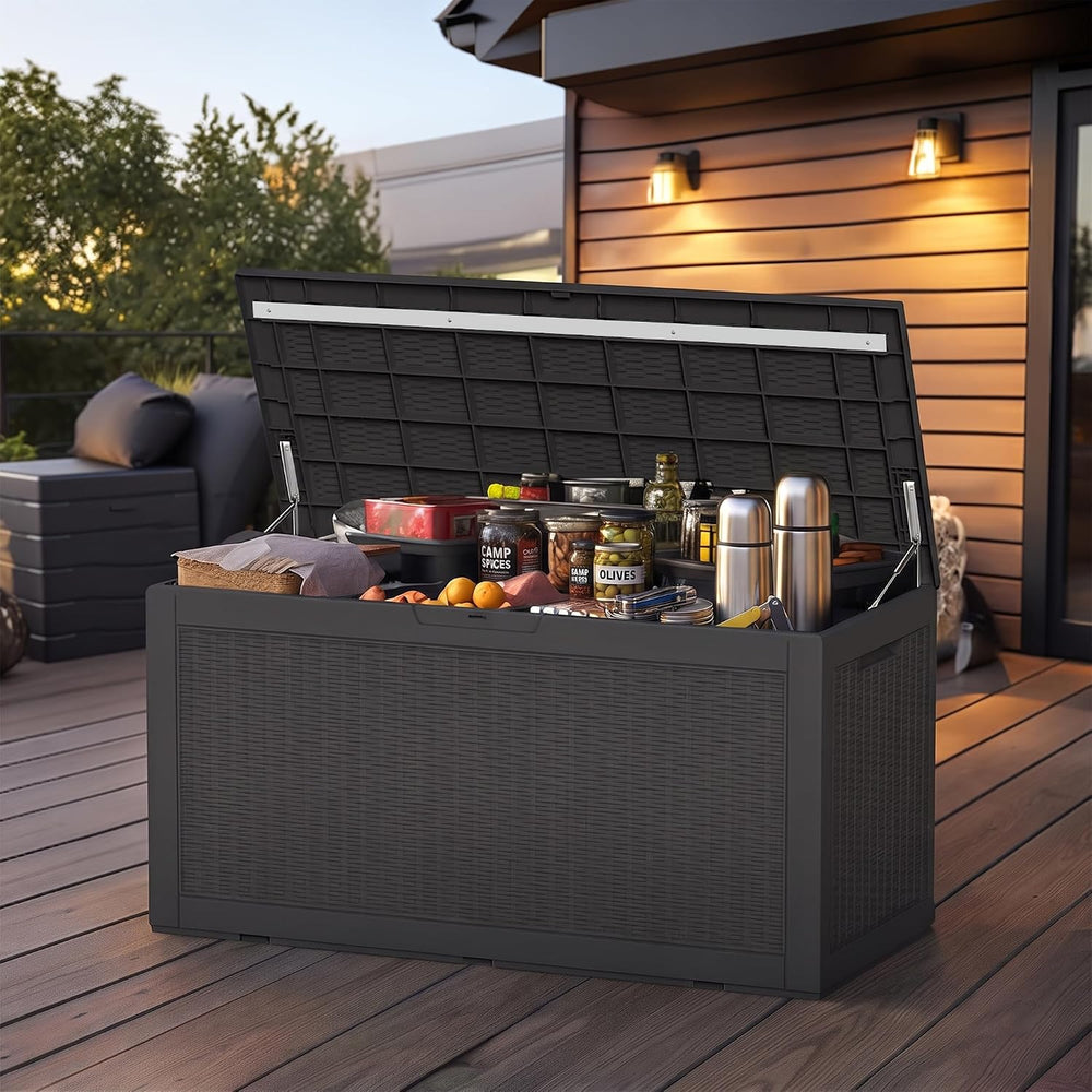 120 Gallon Outdoor Deck Box, Lockable Waterproof Outdoor Storage Boxes For Ga...