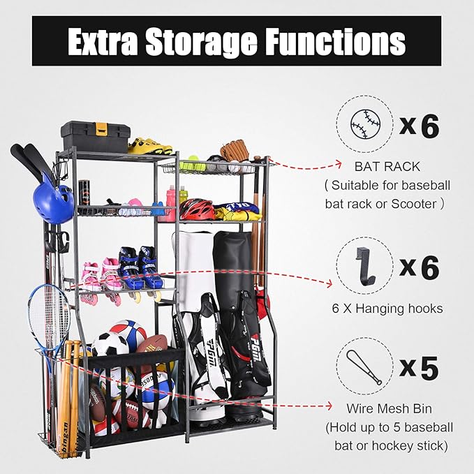 Mythinglogic Garage Sports Equipment Storage, 2 Golf Bag Storage Stand and