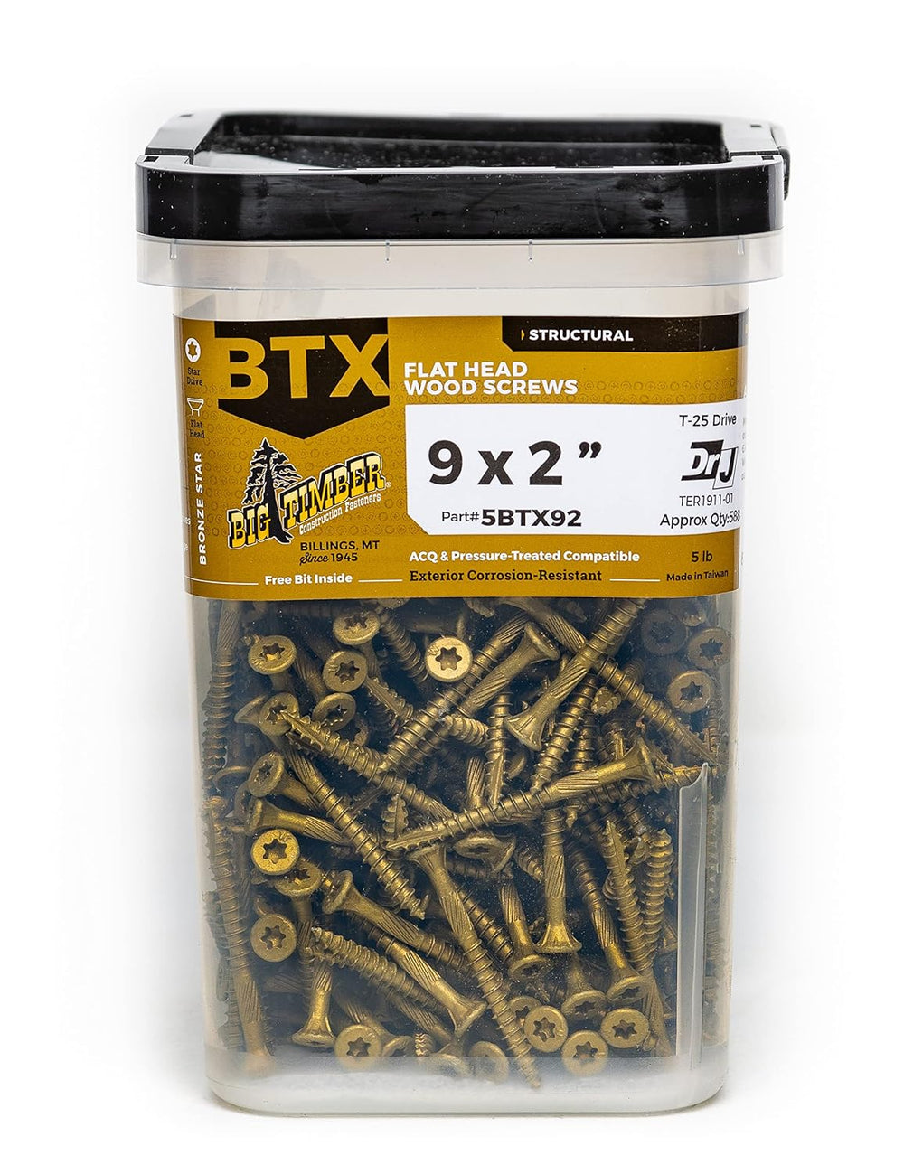 Big Timber 5BTX92#9 by 2-inch T-25-drive bit Bronze Star Flat Head Screws-Ext...