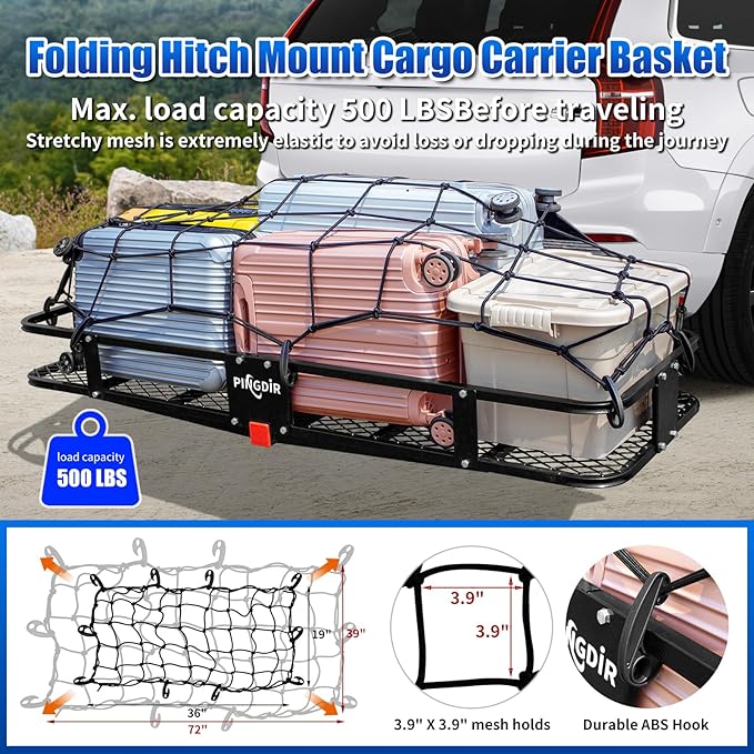 Folding Hitch Mount Cargo Carrier Hitch Rack Basket 60"*21.5"*6&quo...