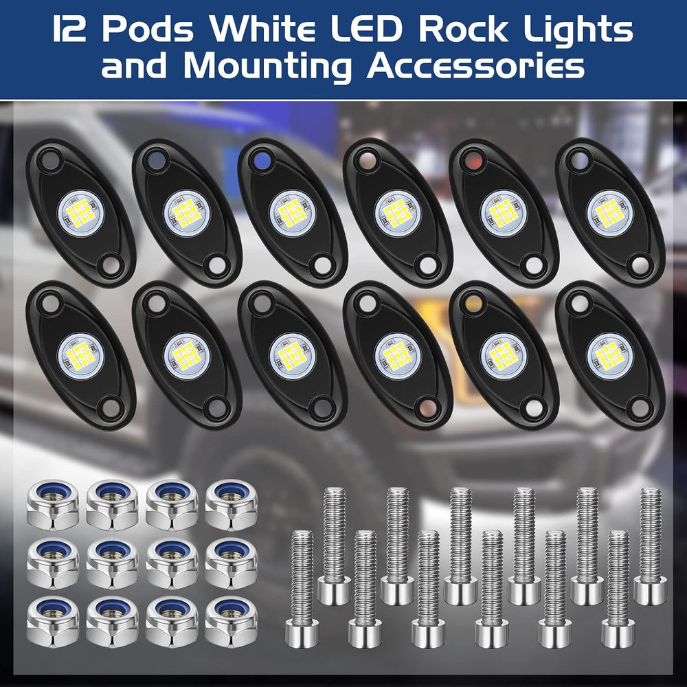 Macarrie 12 Pods Rock LED Lights Waterproof Neon Underglow Trail Rig Lamp Lig...