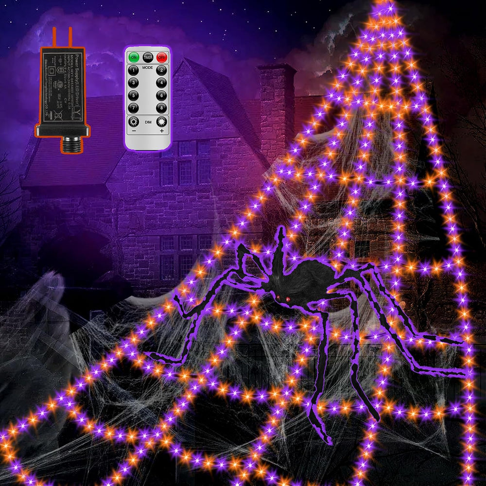 Spider Webs Halloween Decorations Lights - 550 LEDs Outdoor Giant Halloween D...