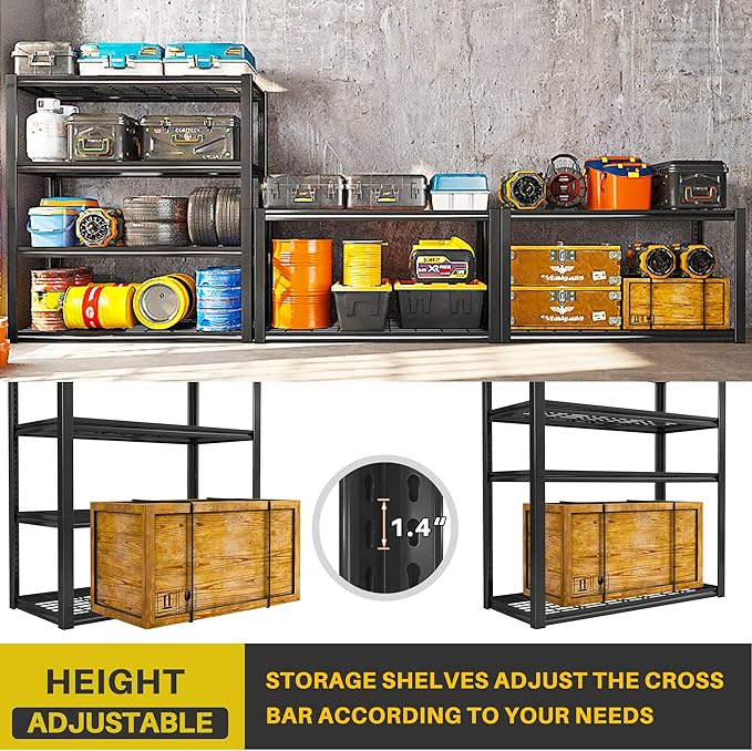 REIBII 40" W Garage Shelving 2240 LBS Storage Shelves Adjustable Metal S...