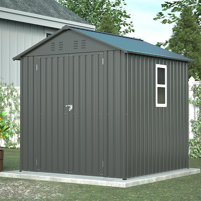 Outdoor Storage Shed, 6 X 6ft Metal Galvanized Steel Garden Shed