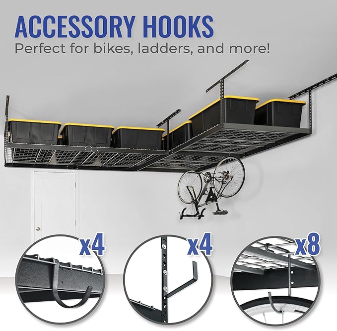 SafeRacks Heavy Duty Overhead Garage Storage Rack, 600 lb Capacity, Adjustabl...