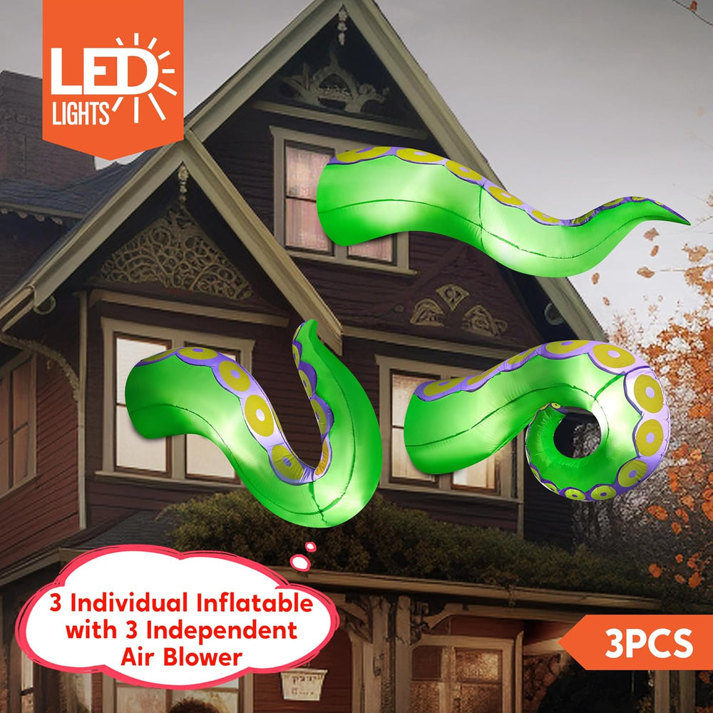 Joiedomi 3 Pcs Halloween Inflatables Green Octopus Tentacle Outdoor Decoratio...