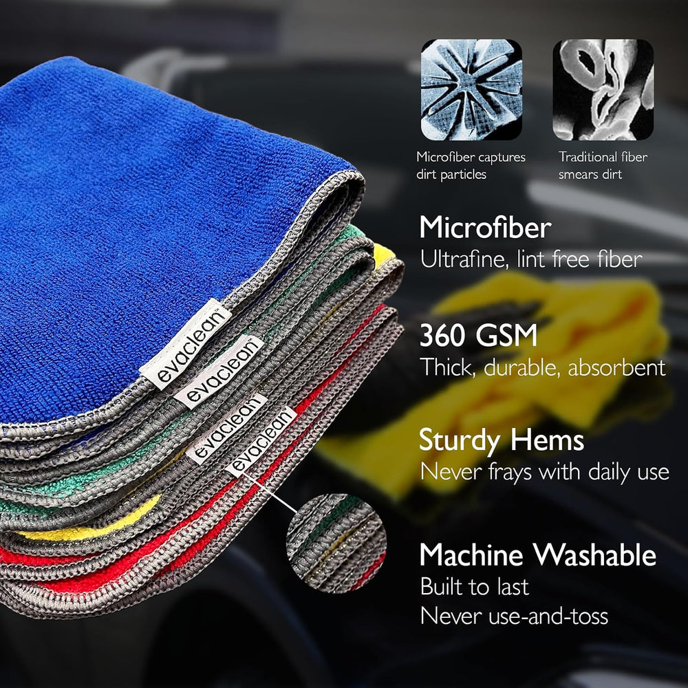 EvaClean Premium Microfiber Cleaning Cloth 16"x16" - Reusable, Wash...