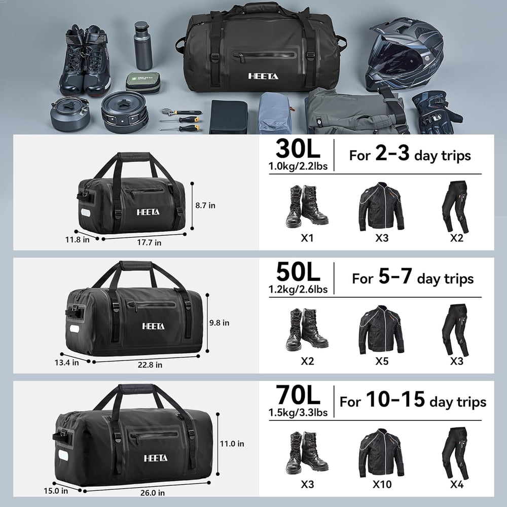 HEETA Waterproof Motorcycle Dry Bag, Waterproof Duffel Luggage Travel Bags wi...