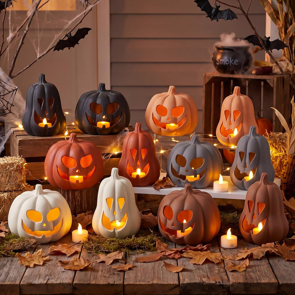 Tioncy Halloween Decor Terracotta Jack O Lantern Pumpkin Decor,Orange