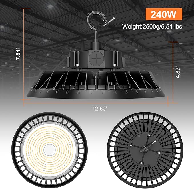 9Pack LED High Bay Lights, 240W UFO High Bay LED Shop Lights, 36000LM