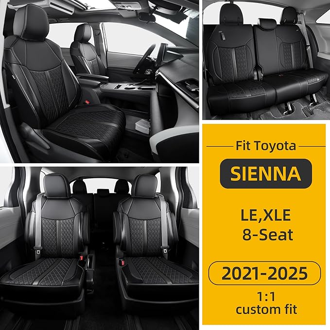 Custom Fit Sienna Seat Covers for Toyota Sienna LE, XLE 2021-2025 3-Row