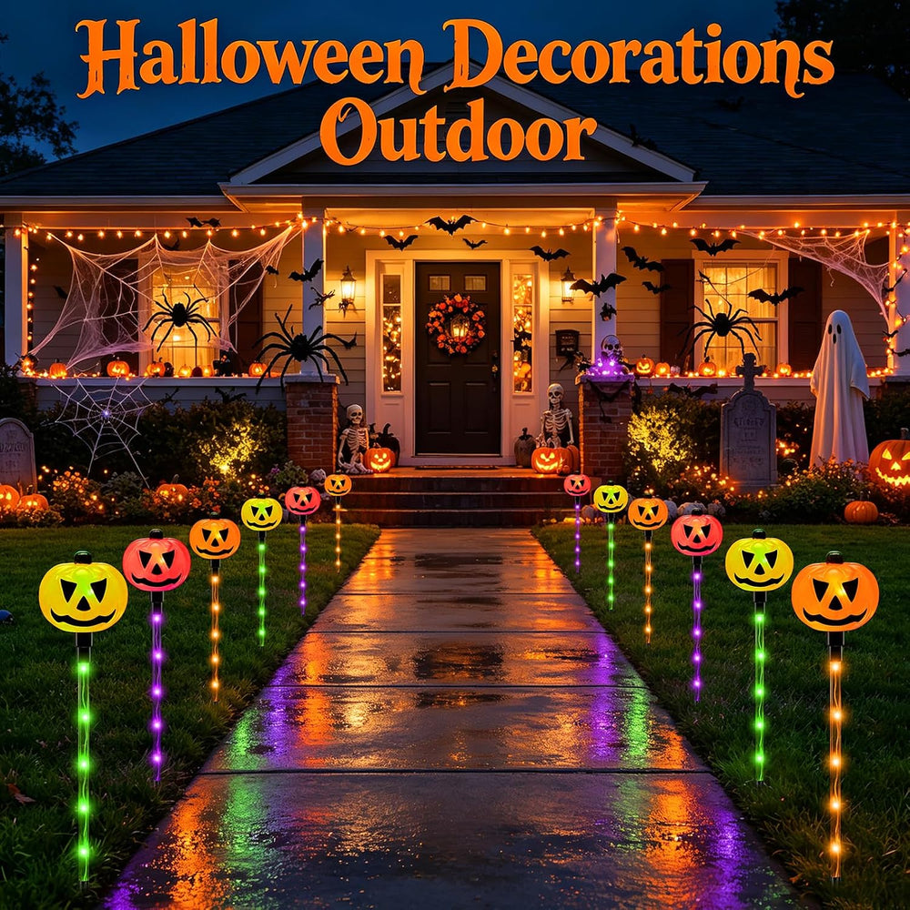 VOOKRY 12Pack Solar Pumpkin Lights for Halloween Decorations Outdoor