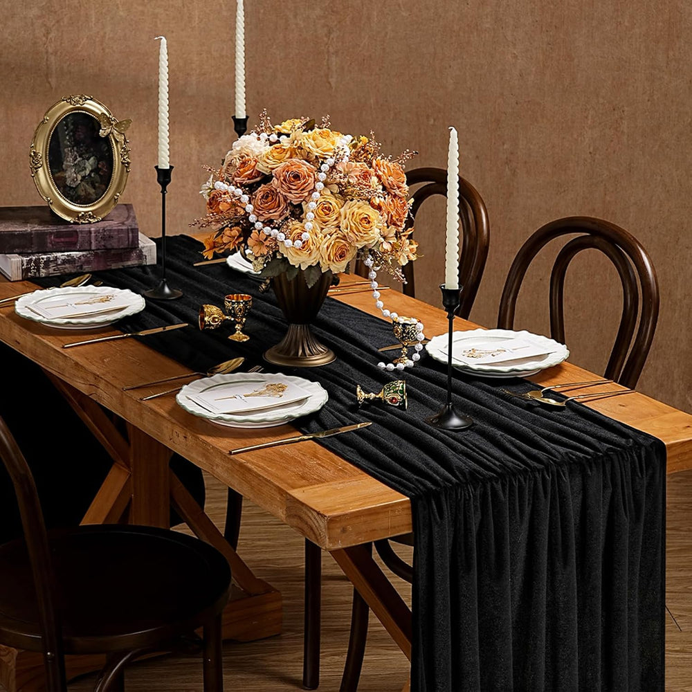 Black Velvet Table Runner 29x120 Inch Luxury Retro Halloween Runners
