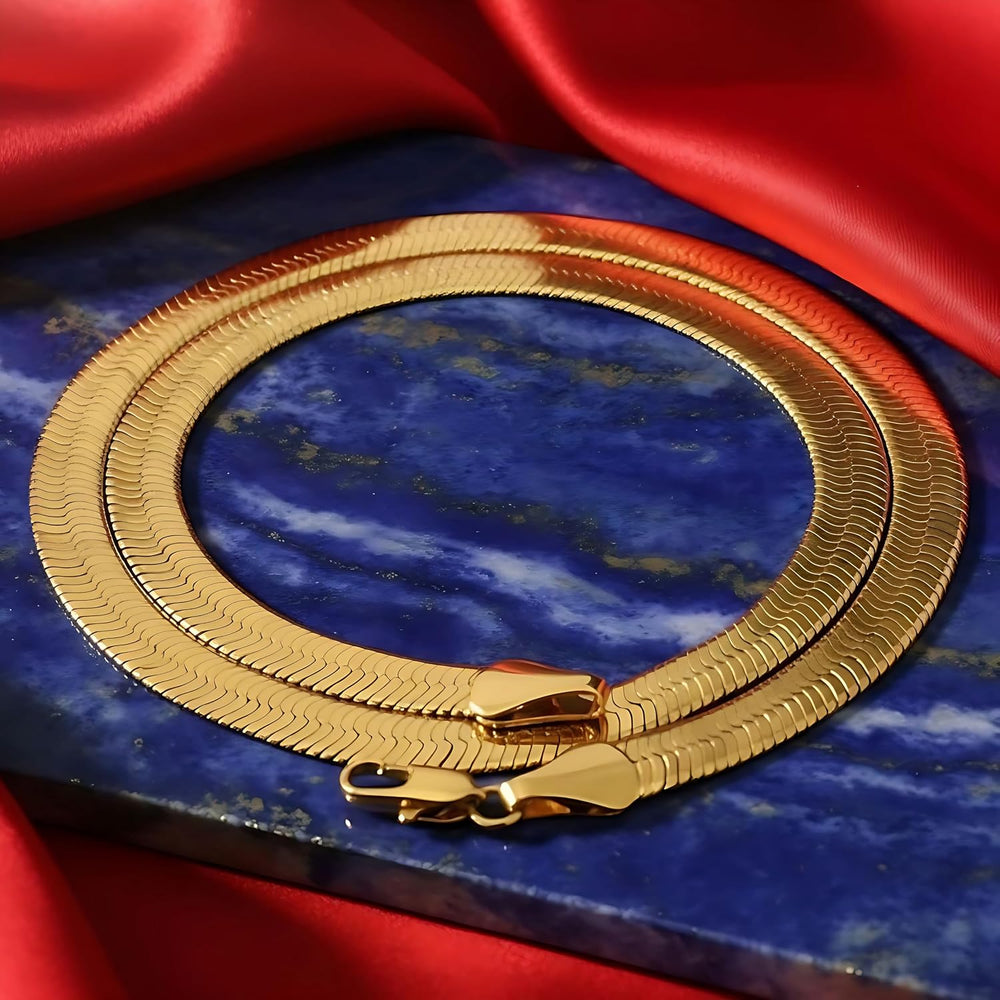 LIFETIME JEWELRY 7mm Gold Herringbone Necklace for Women - Flexible Kink-Resi...