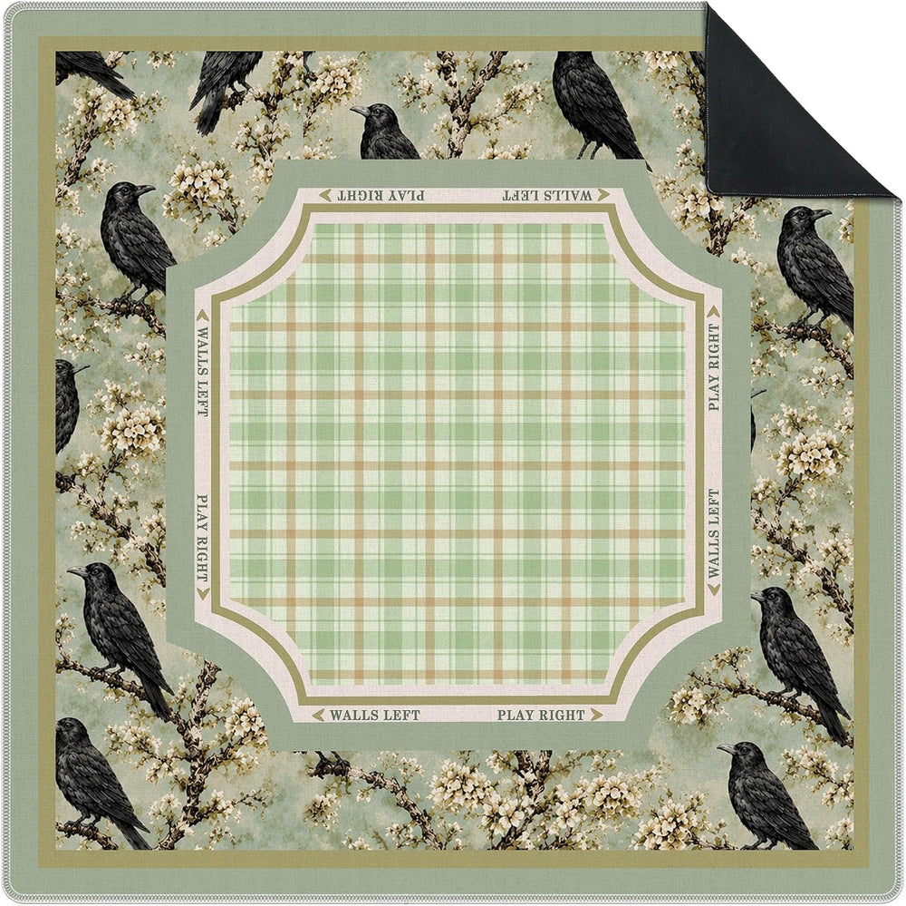 Green Halloween Raven Floral Mahjong Mat for Table 31.5 x 31.5 in