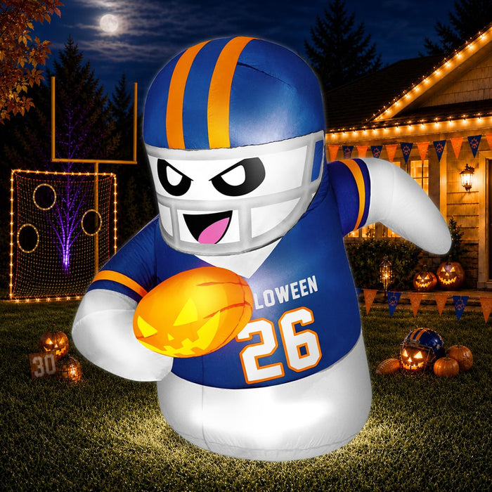 5FT Halloween Inflatables Decorations Outdoor Football Player Ghost Built-in Full-Body Bright LEDs Cute Halloween Blow Up Yard Decoration with Pumpkin Sports-Themed Blowups Lawn for Party
