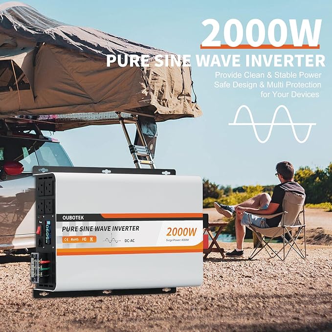 2000W Pure Sine Wave Inverter 24V DC to 120V AC Converter