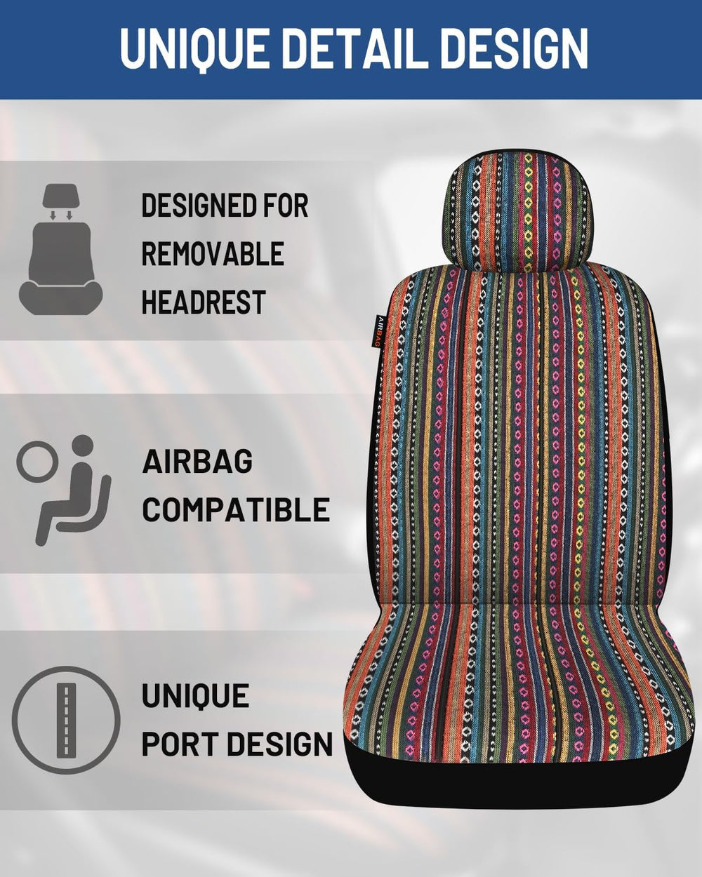 Baja Saddle Blanket Car Seat Covers Full Set 12PCS, Orange