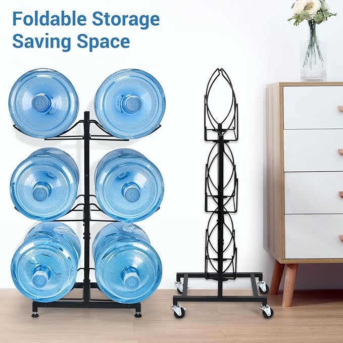 5 Gallon Water Jug Holder with 4 Wheels, Movable Heavy Duty Foldable Water Jug