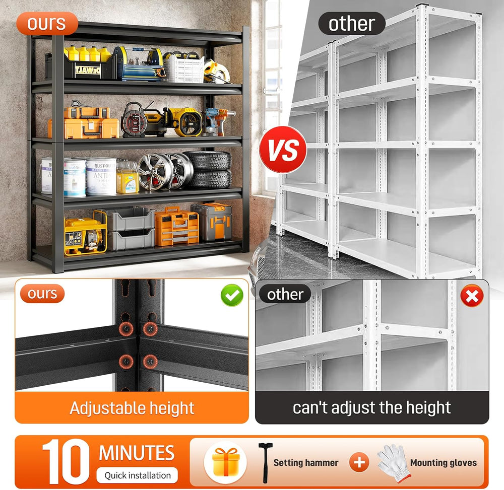 63" H Garage Shelving Unit, Garage Storage Shelves 1600LBS Heavy Duty Sh...