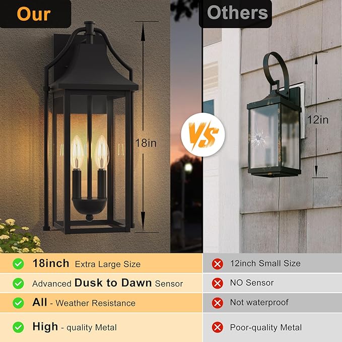 Outdoor Wall Sconce Fixture, Dusk to Dawn Patio Lights Waterproof