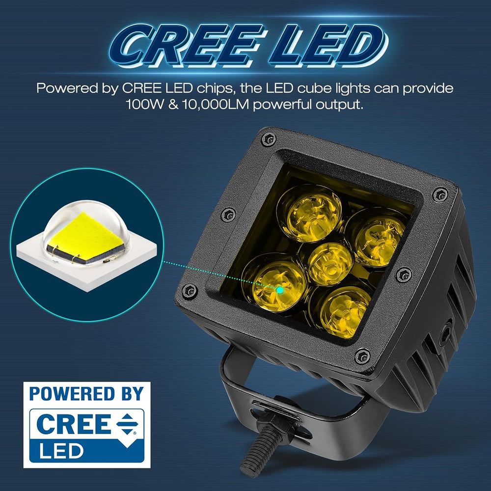 Amber LED Cube Lights, Niwaker 2Pcs 3 Inch 100W CREE LED Pods Spot Ditch Ligh...