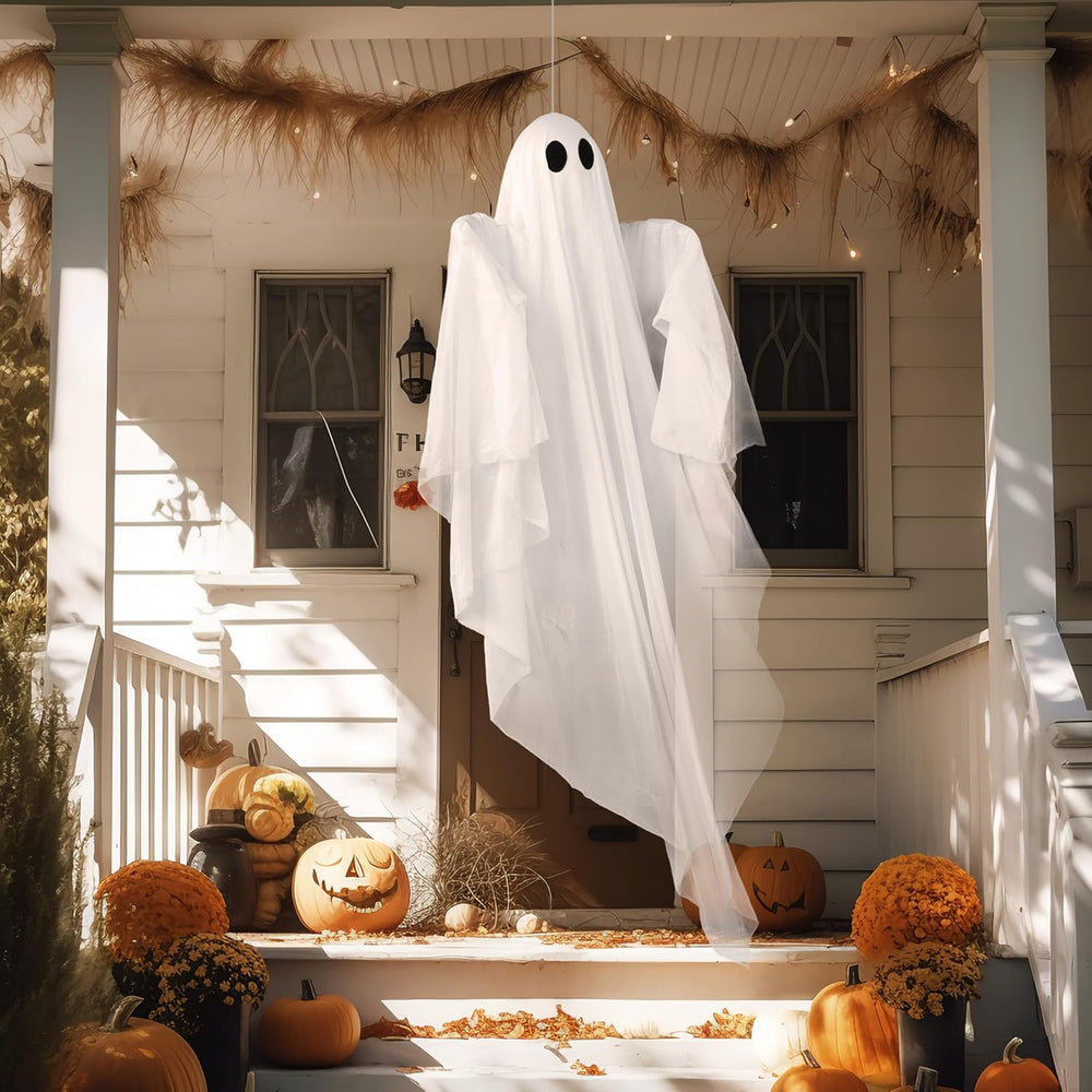 JOYIN 2 Pcs 47” Halloween Light up Hanging Ghost Decorations Outdoor, Cold Wh...
