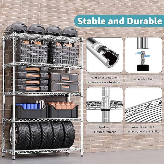 1750 LBS Storage Shelves 5-Tier Utility Shelving Unit Steel Organizer Wire Rack