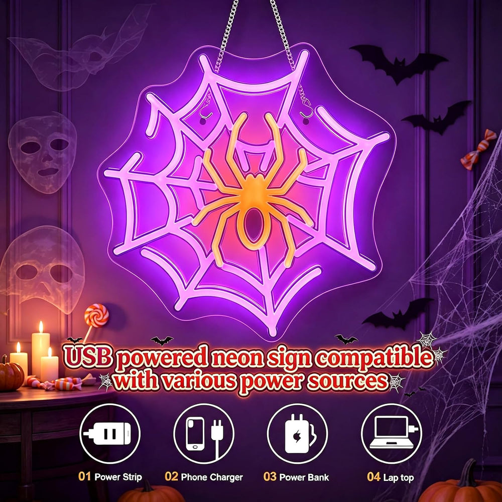Spider Neon Signs Halloween Decorations, Anime Led Neon Lights Wall Decor