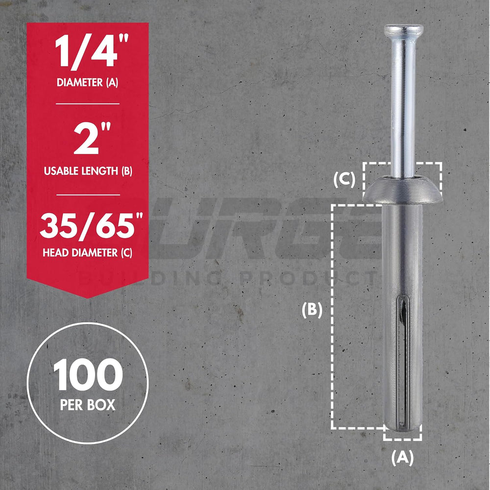 1/4" x 2" Hammer Drive Nail in Concrete Anchor (Box of 100)