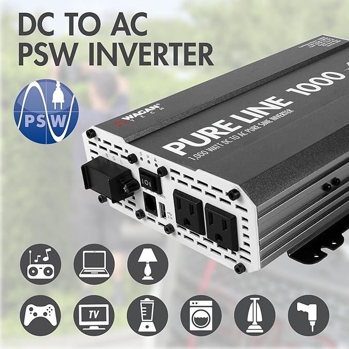 Wagan EL3804 Pure Line Inverter 1000 Watt DC 12V to 110V AC Car Pure Sine Wave