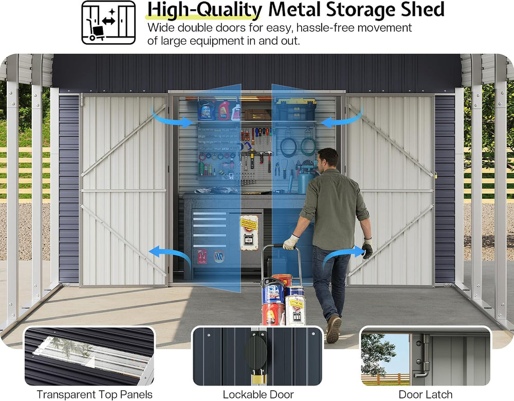Jocisland 12x24 FT 2-in-1 Carport & Storage Shed, Galvanized Steel Roof