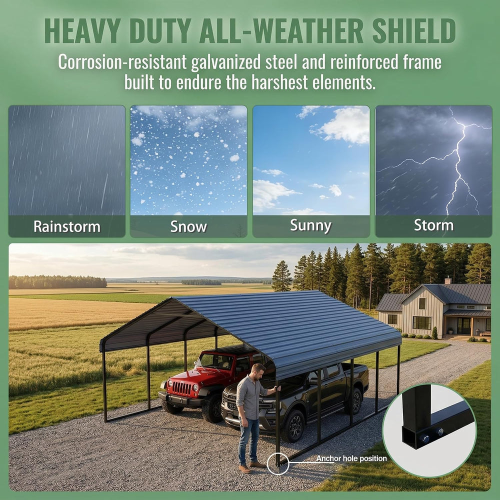 10x20 ft Heavy Duty Metal Carport Canopy Kit for 1-2 Cars