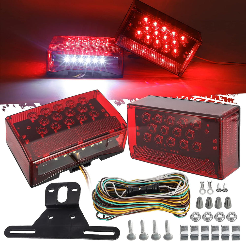 Partsam 6" Rectangular LED Combination Tail Lights Kit Red, 12V LED Subm...