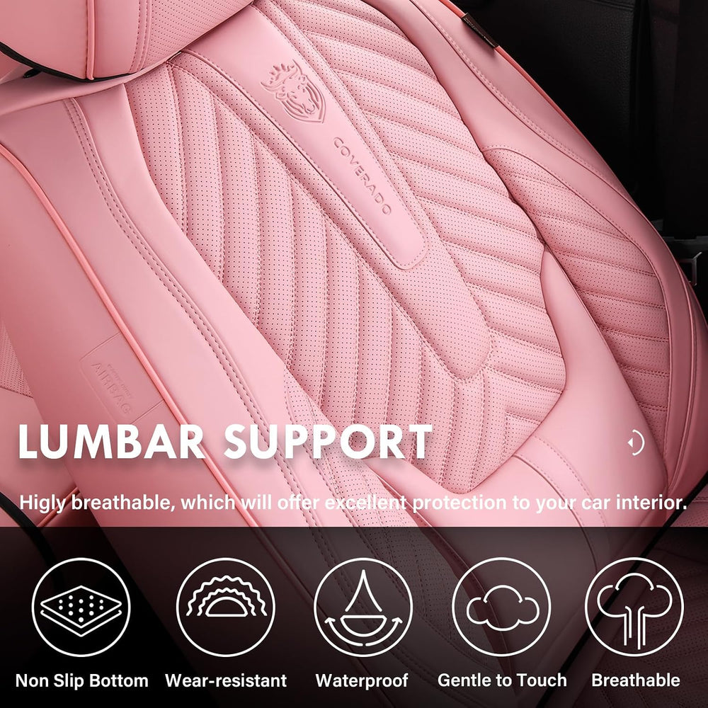 Coverado Seat Covers Full Set, Luxury Leather Pink Car Seat Covers for Car wi...