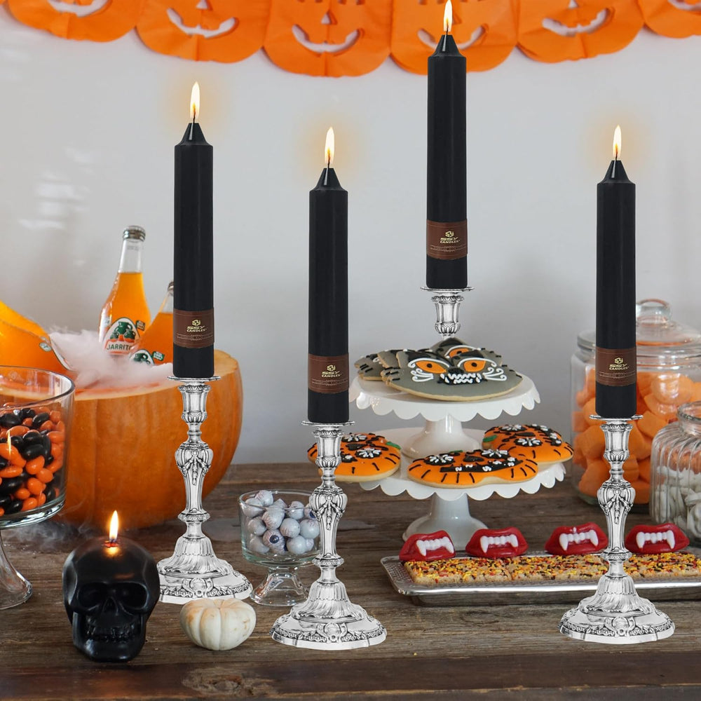Black Halloween Taper Candles 4 Pack Hand-Poured 9 Inch Unscented Long Tapere...