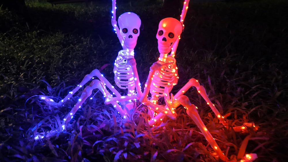 2Pack36 Halloween Skeleton Decoration with Orange&Purple Light