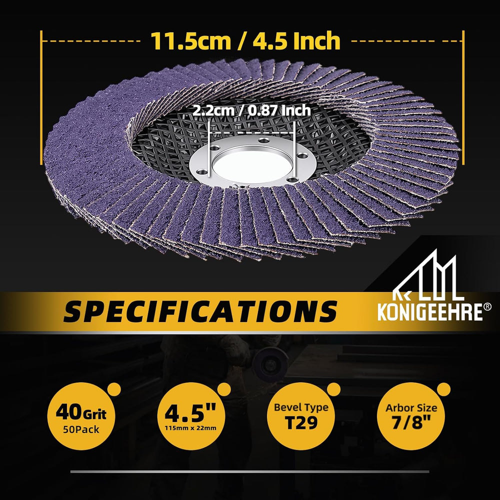 50 PCS Flap Disc 40 Grit Sanding Disc 4.5" T29 for Angle Grinder