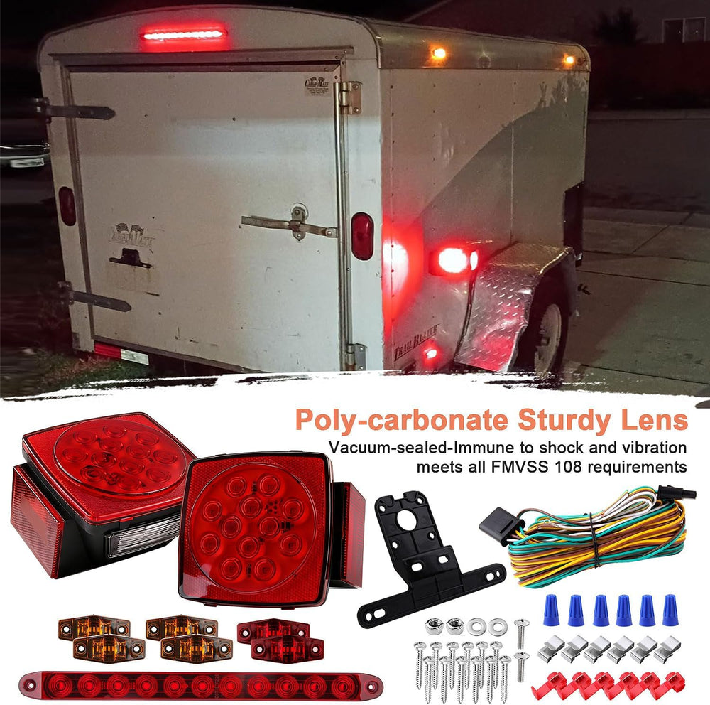 LED Trailer Tail Light Kit 2Pcs Square Stop Turn Tail Brake Lights