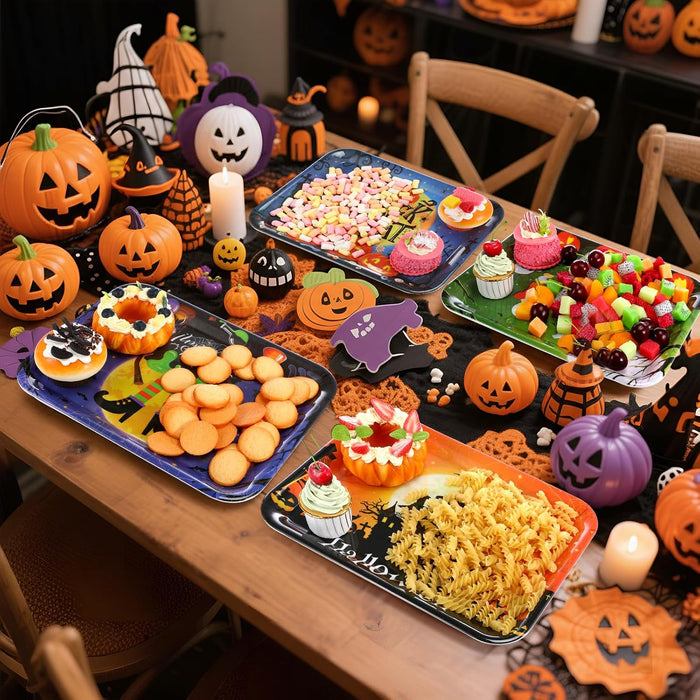 Vesici 4 Pack Halloween Serving Trays 13x10 Inch Witch Ghost Boo Party