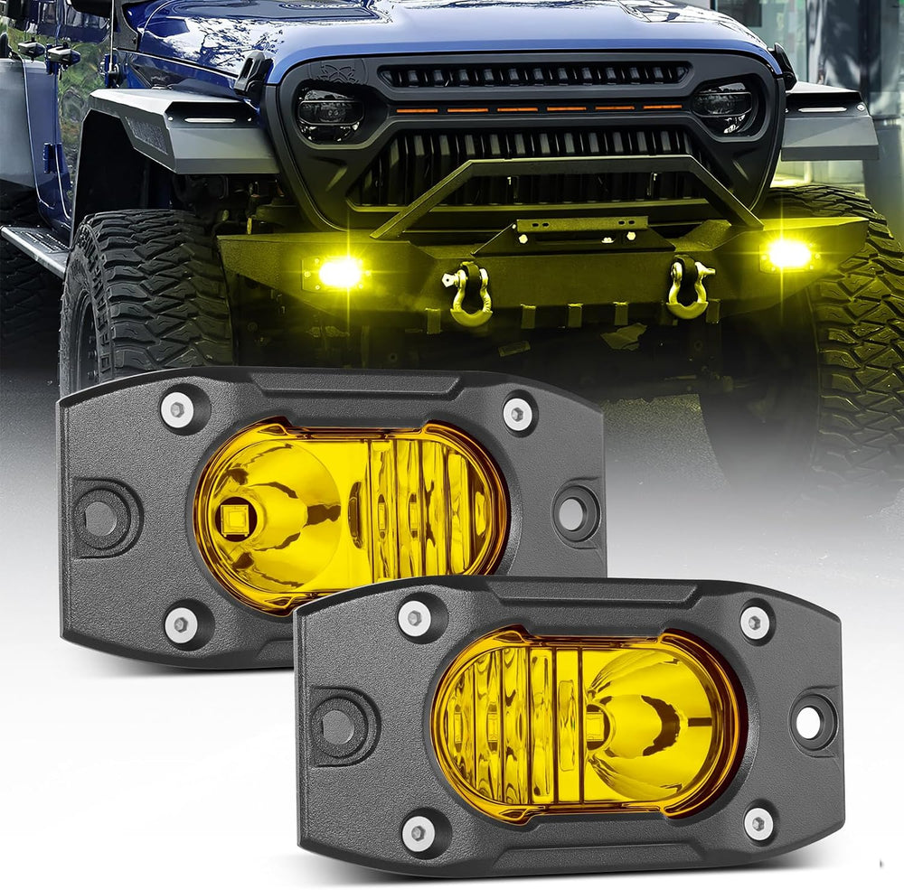 Yellow LED Pods Flush Mount Off Road Lights Driving Fog Light Bar
