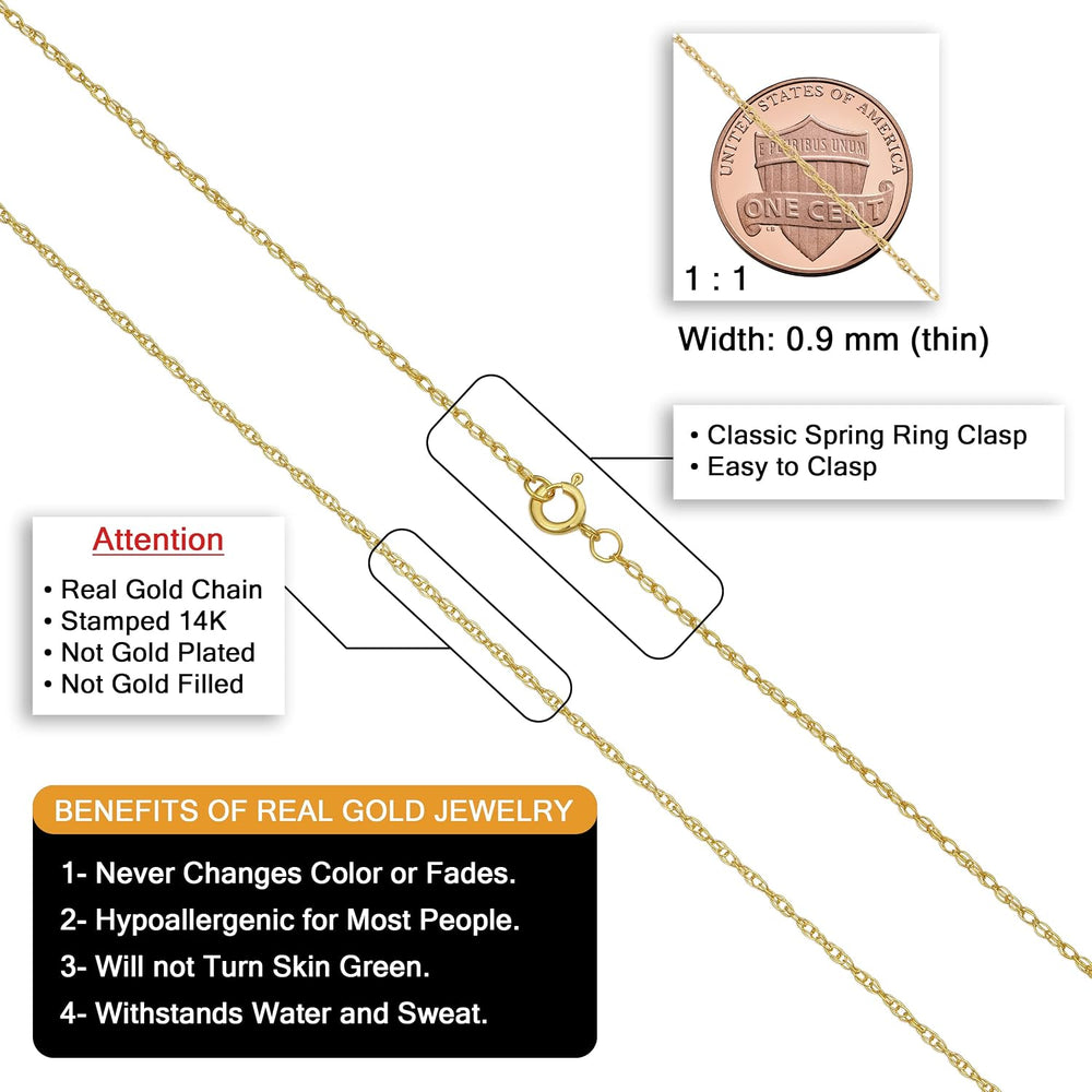 Kooljewelry Solid 14K Yellow Gold Rope Chain Necklace for Women