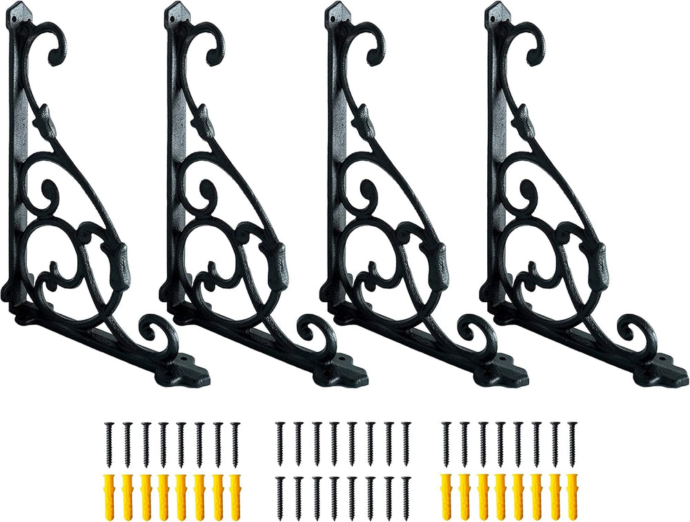 4 Pack Decorative Shelf Brackets,11*7.5 Inch Cast Iron Shelf Supply,Antique B...