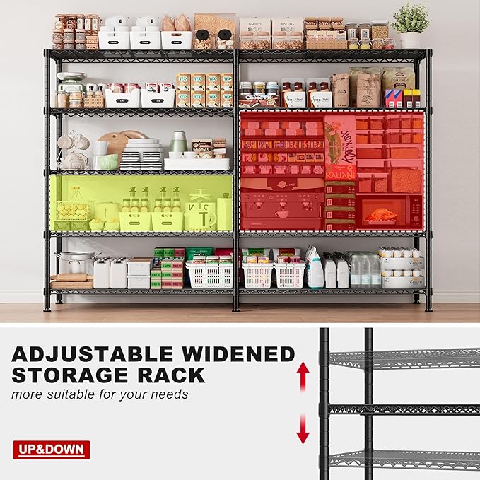 REIBII 72.8" W Storage Shelves Load 1600LBS, 5 Tier Metal Shelving Unit ...