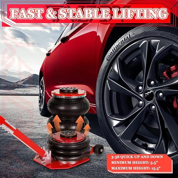 3T Triple Bag Air Jack 6600lbs Pneumatic Jack 3s Fast Lift Up 16in Airbag Jack