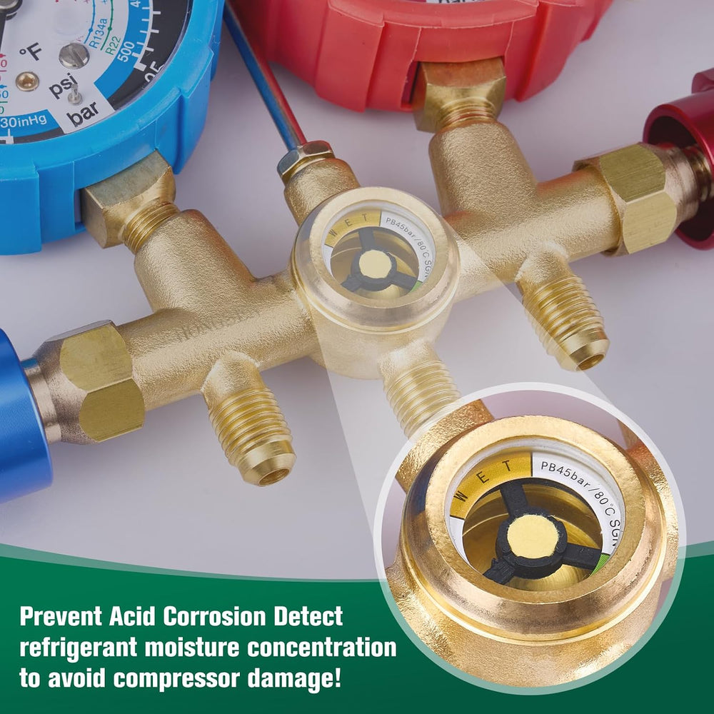 HVAC Manifold Gauge Set with Brass Body and Explosion-Proof Lens, AC Gauge Se...