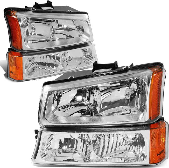 DNA MOTORING Pair Headlight Assembly Compatible with 2003-2006 Chevy Silverado 1500 2500 3500 1500 HD 2500 HD Avalanche 1500 2500, w/o Factory Cladding, Chrome/Amber, HL-OH-CS03-4P-CH-AM
