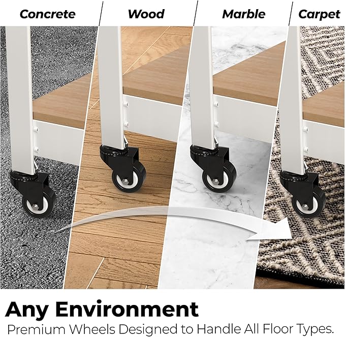 HOMEDANT House White 5-Tier Metal Rolling Cart Shelf Rack Casters Heavy Duty